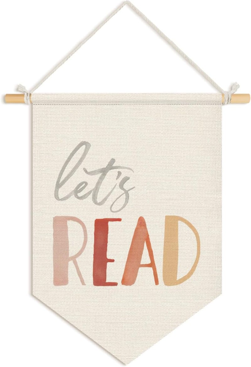 Wheatwin Reading Corner Decor for Classroom, Boho Classroom Decor Wall Hanging Pennant Flag Banner, Let's Read Bookish Wall Decor for Kids Room Nursery Reading Nook Room Library 15x11 Inch - Image 1